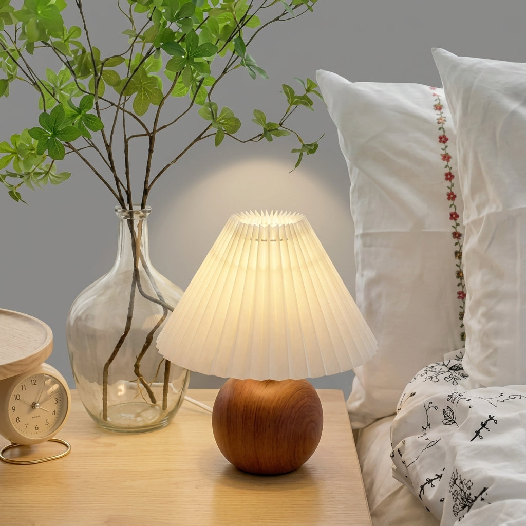 Scandinavian Style Pleated Fabric LED Table Lamp for Cozy Home Lighting