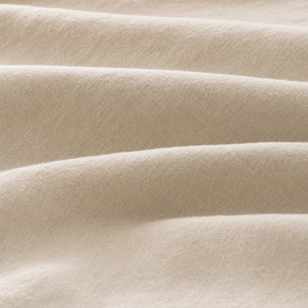 A close-up of fabric with soft folds and a fine textured weave.