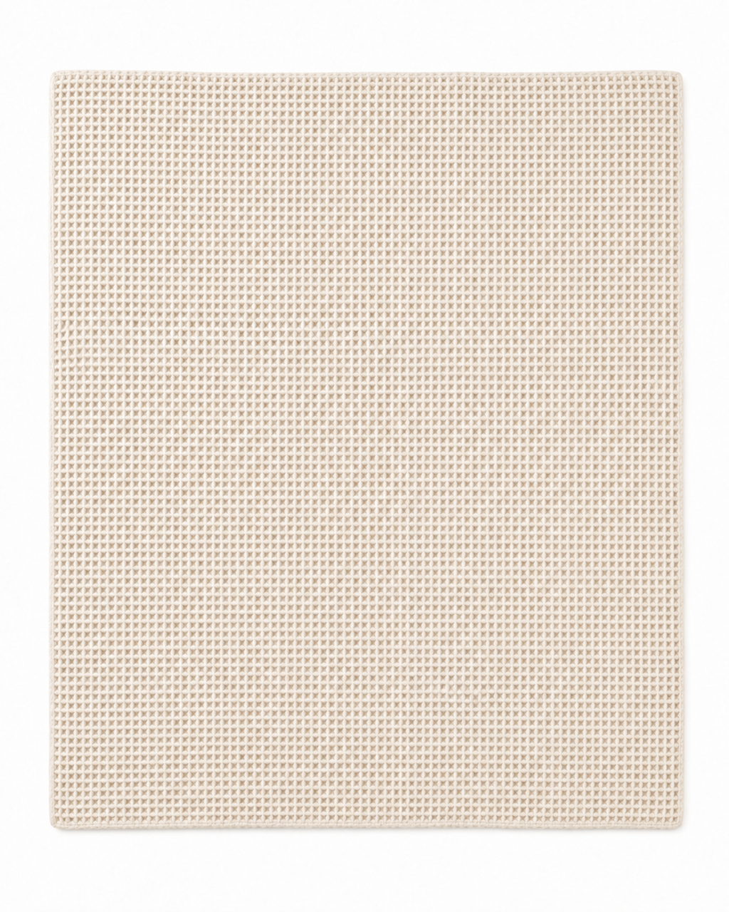 A rectangular woven throw blanket in a light beige color, featuring a textured basketweave pattern, shown flat against a white background.